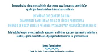 Convite para defesa de dissertação de mestrado de   Jeã Cléber Santos Lins