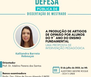 Convite para defesa de dissertação de mestrado de Kalliandra Barreto Rebouças